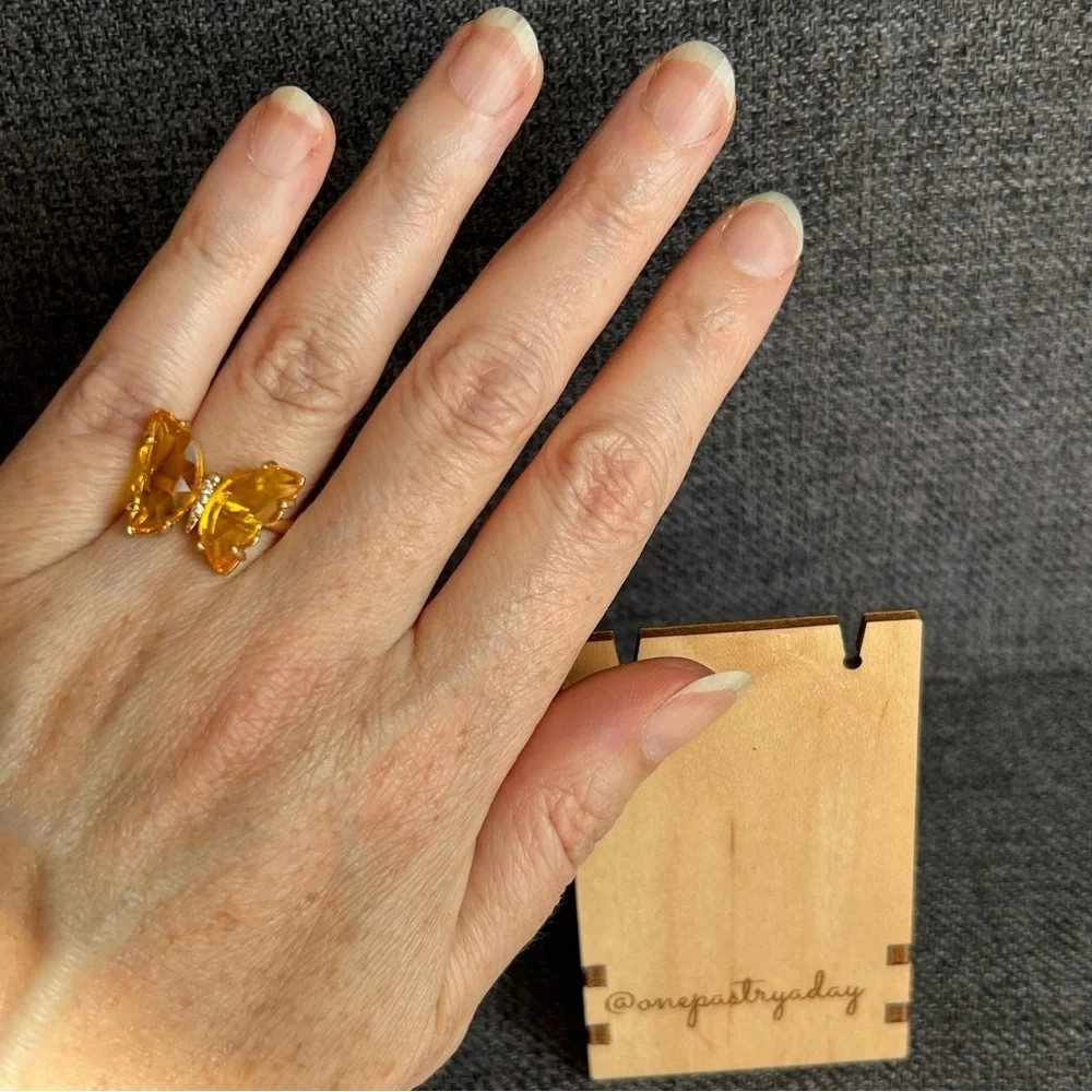 Pretty YELLOW Butterfly Gemstone Fashion Ring, Gold, Adjustable